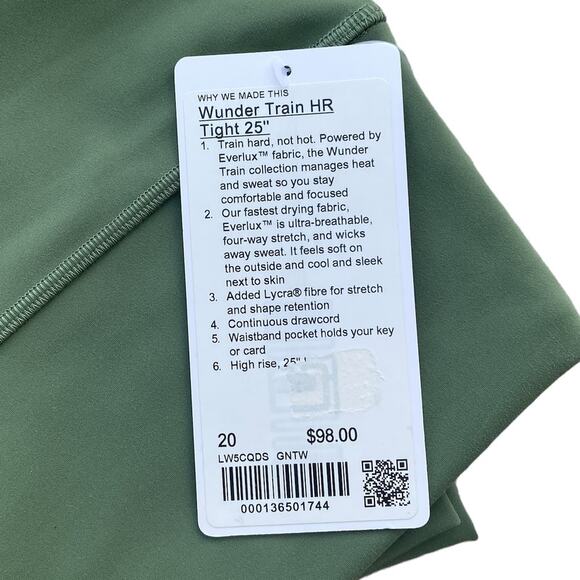 Lululemon Wunder Train Leggings High Rise Tight 25" Green Twill Size 20 - Picture 10 of 11